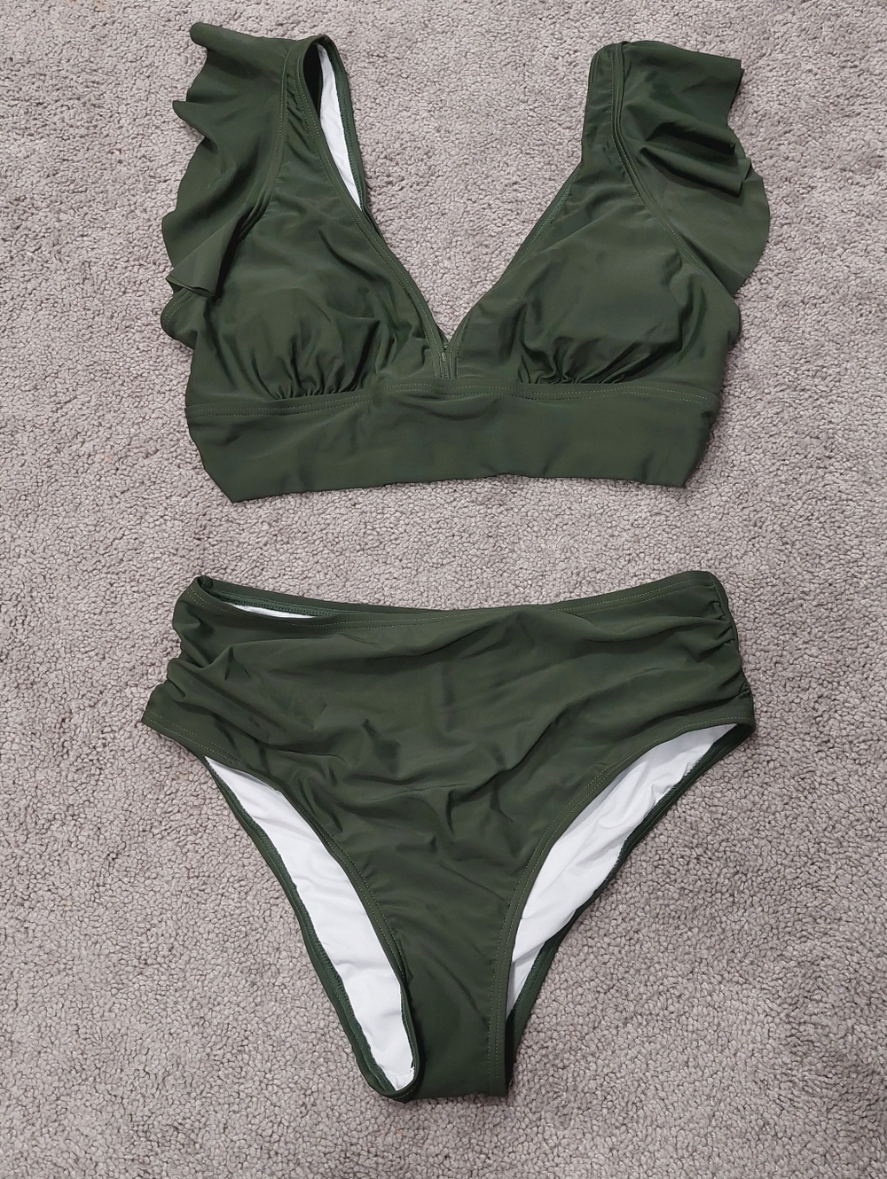 Swimsuit Bikini Set Large Green Flutter Sleeves